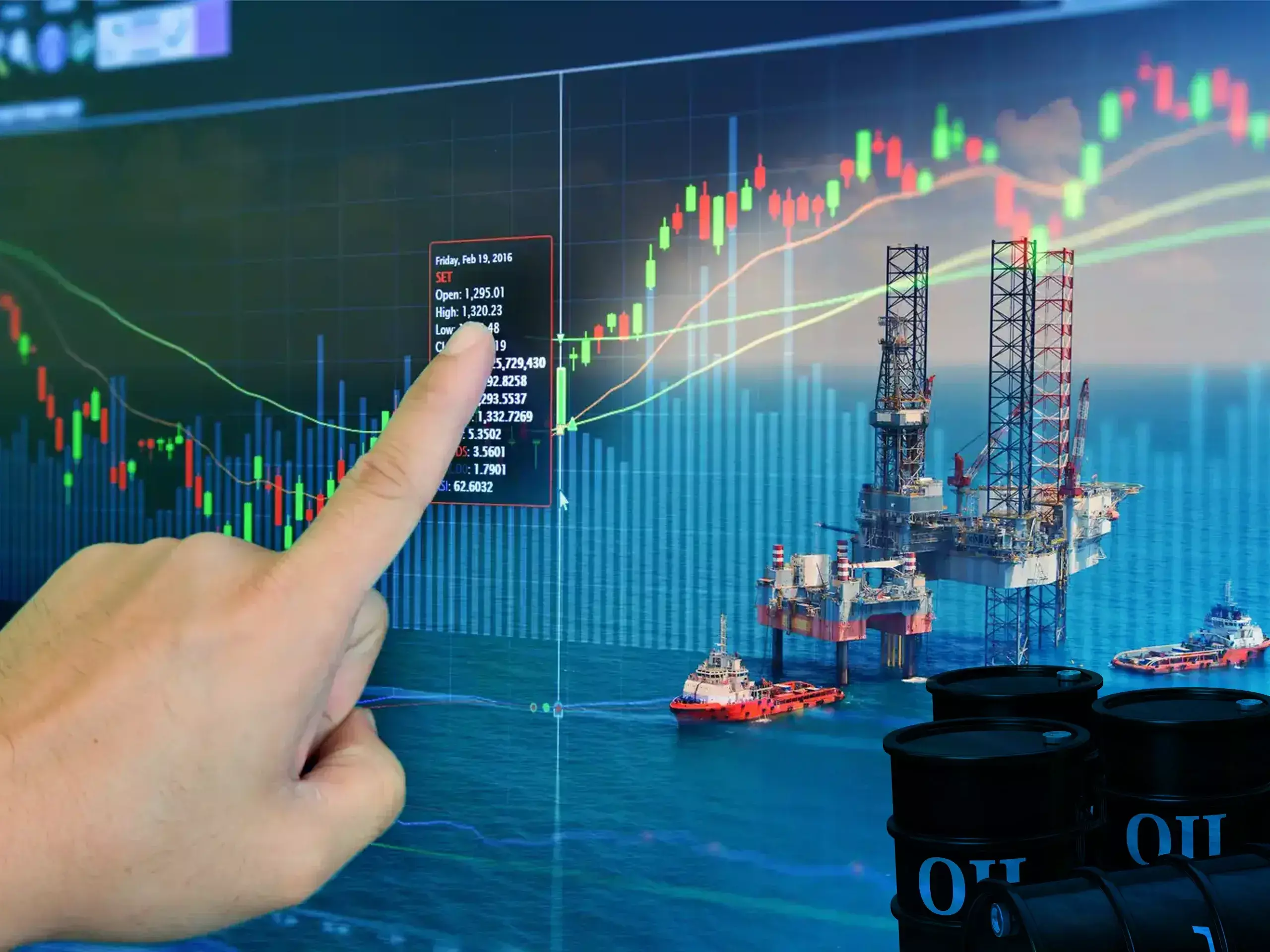 crude falls, shares of oil supply companies rise