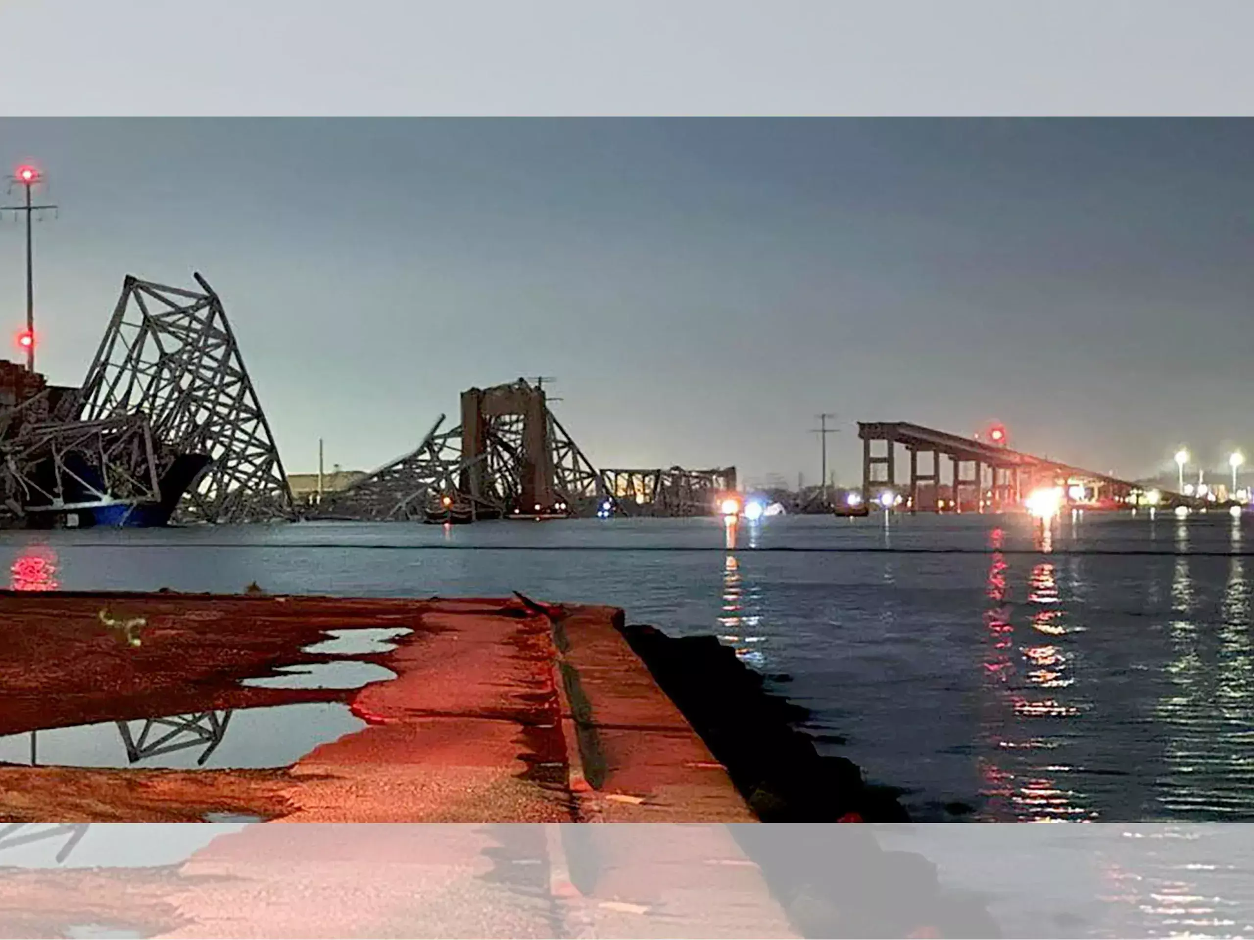 bridge over a busy harbor collapsed