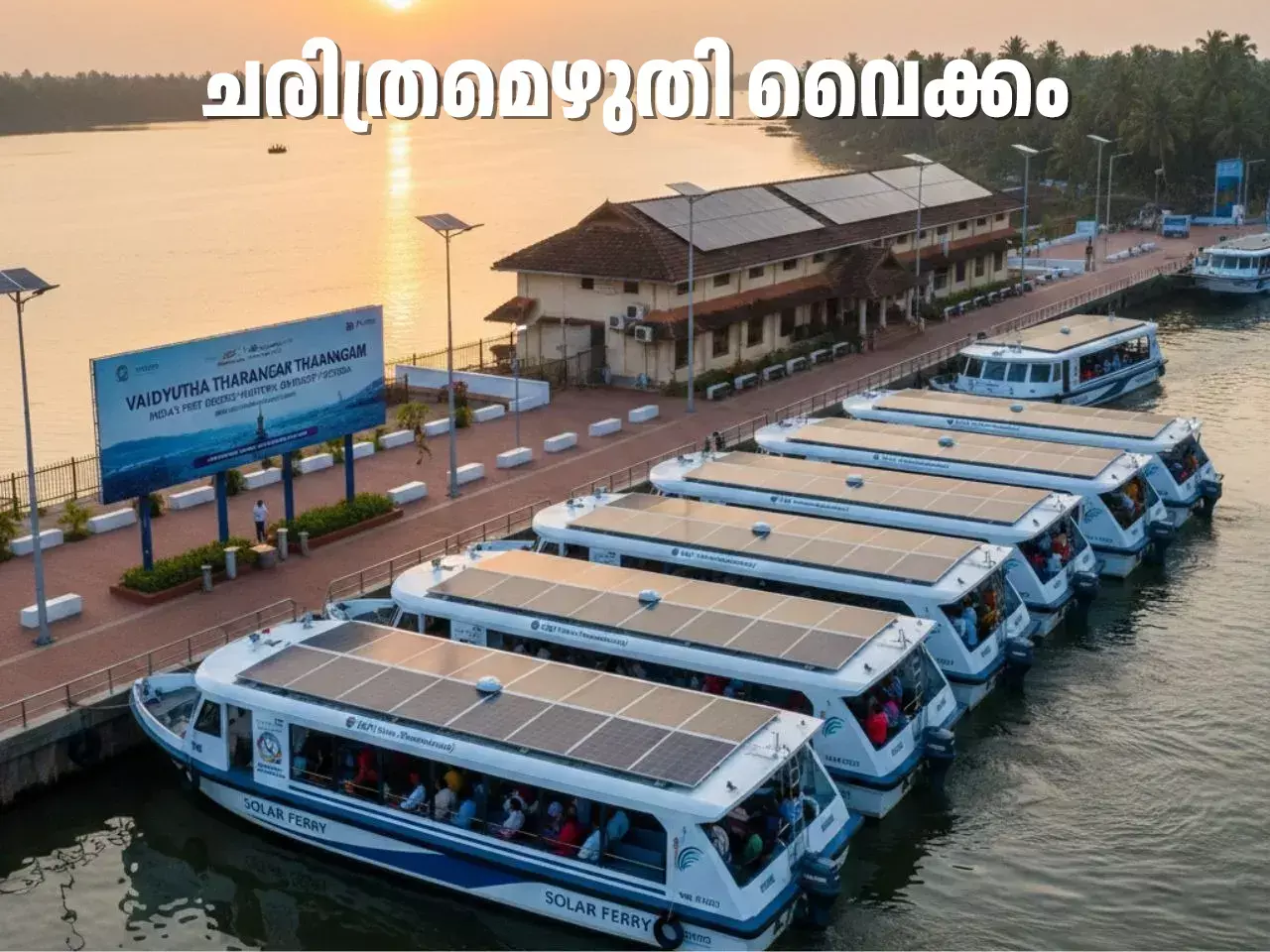 vaikom with 100 percent solar boats, no fuel required, first in the country