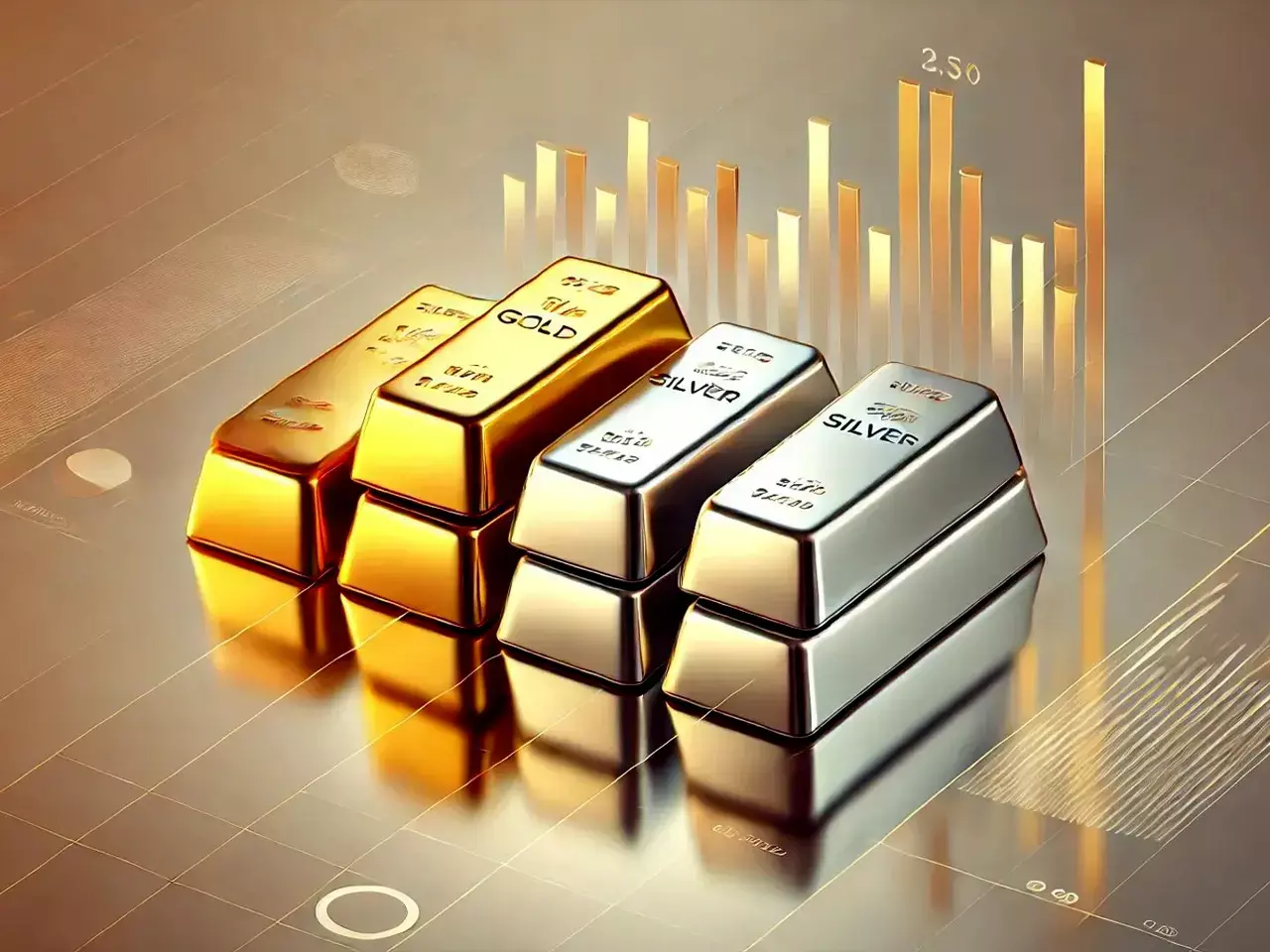 Gold bars and coins representing gold price trends and investment in Kerala.