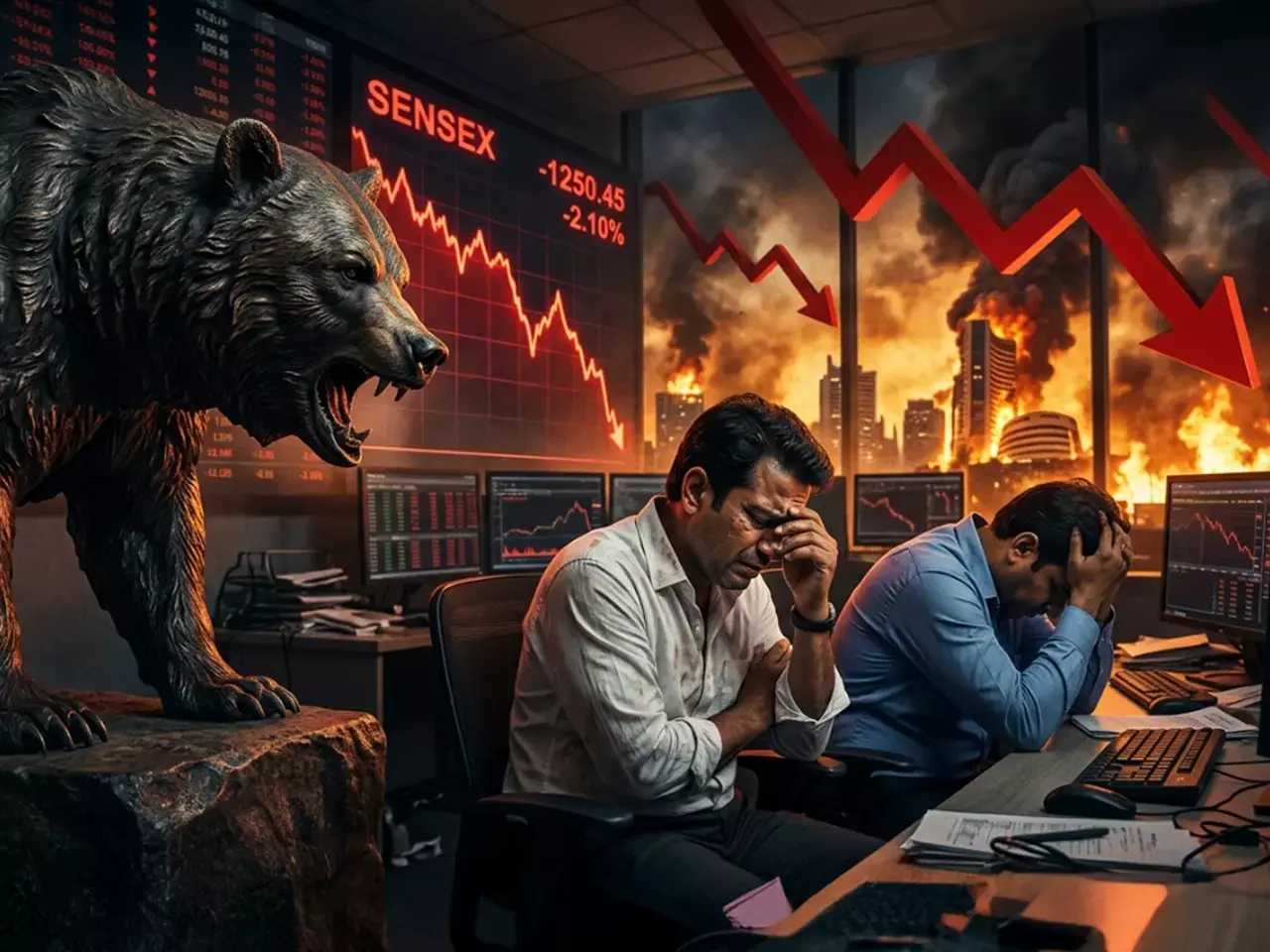 stock market trembles on fear of war, investors lose crores stock market trembles on fear of war, investors lose crores