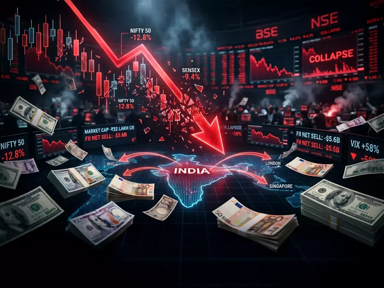 റെക്കോര്‍ഡ് തകര്‍ച്ചയില്‍ വിപണി; രണ്ടാഴ്ചയ്ക്കുള്ളില്‍  വിദേശ നിക്ഷേപകര്‍ പിന്‍വലിച്ചത് 52,704 കോടി