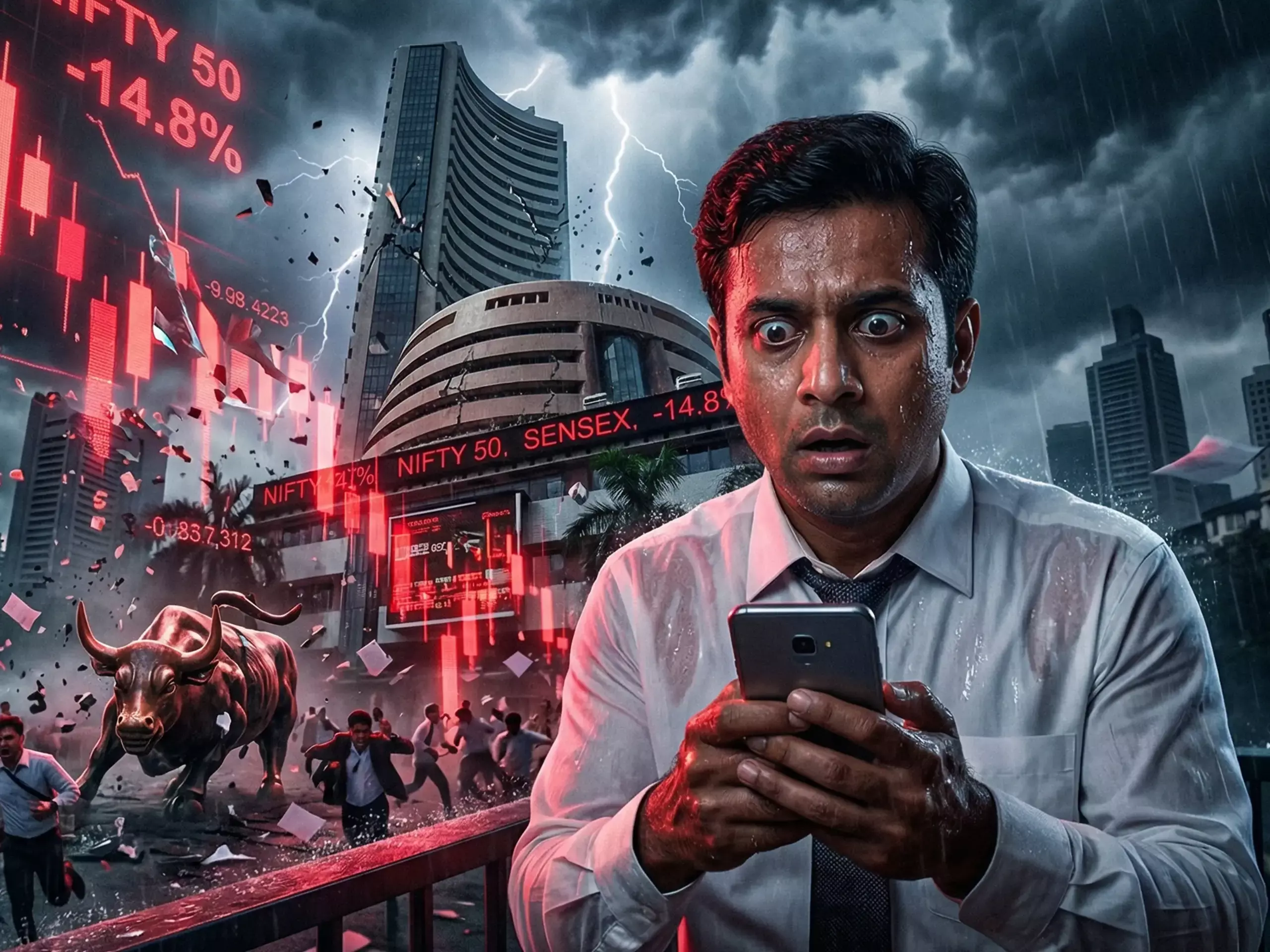 ഇന്ത്യന് ഓഹരി വിപണിയില് കനത്ത തകര്ച്ച; സെന്സെക്സ് 1,836 പോയിന്റ് ഇടിഞ്ഞു ഇന്ത്യന് ഓഹരി വിപണിയില് കനത്ത തകര്ച്ച; സെന്സെക്സ് 1,836 പോയിന്റ് ഇടിഞ്ഞു