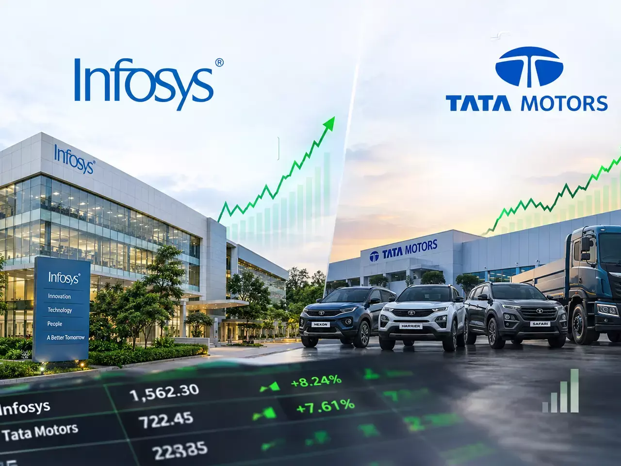 infosys shines in quarterly results, tata motors also posts strong gains infosys shines in quarterly results, tata motors also posts strong gains
