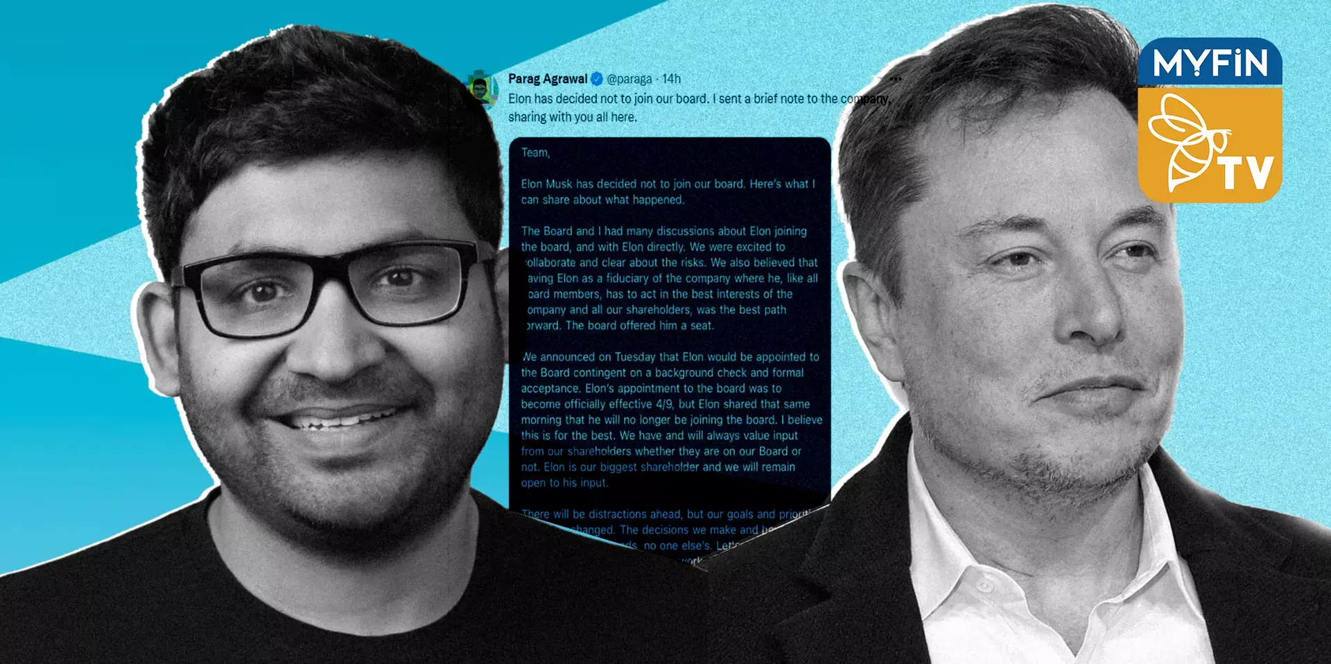 ഇലോൺ മസ്ക് ട്വിറ്റർ ബോർഡിൽ ചേരുന്നില്ലെന്ന് അറിയിച്ചതായി ട്വിറ്റർ സിഇഒ